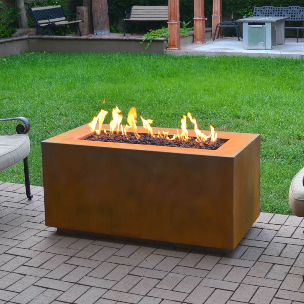 The Outdoor Plus 48" Pismo Copper & Corten Steel & Stainless Steel Rectangle Fire Pit