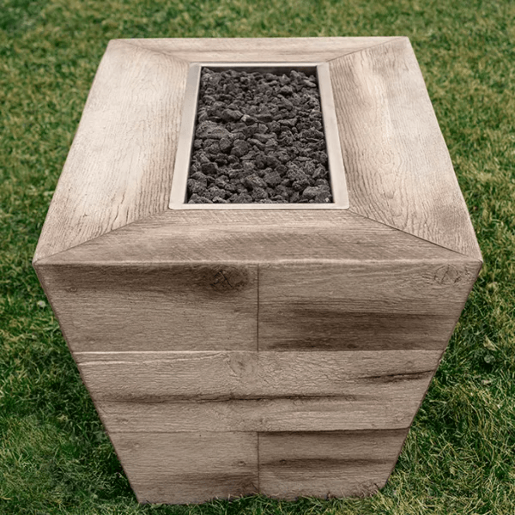 The Outdoor Plus 48" Plymouth GFRC Wood Grain Concrete Rectangle Gas Fire Pit - 24" tall