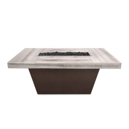 The Outdoor Plus 48" Tacoma Wood Grain Concrete Top Rectangle Fire Pit Table - Match Lit