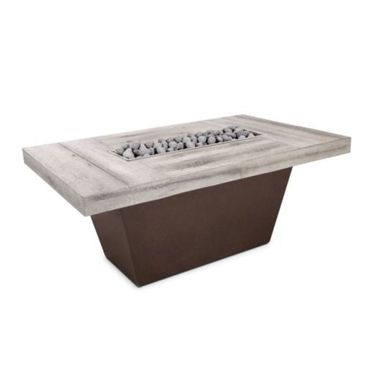 The Outdoor Plus 48" Tacoma Wood Grain Concrete Top Rectangle Fire Pit Table - Match Lit with Flame Sense System
