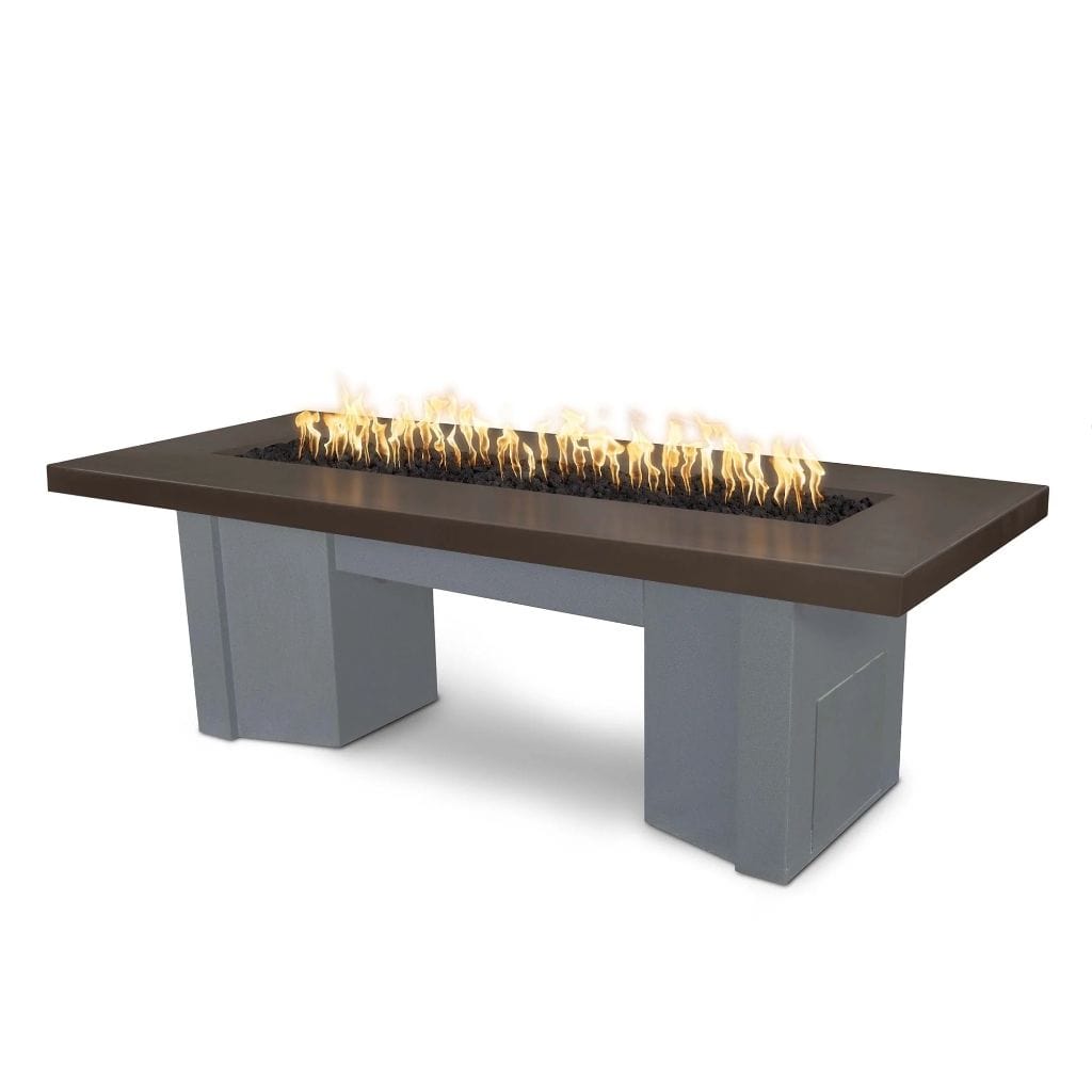 The Outdoor Plus 60" Alameda GFRC Smooth Concrete Top Rectangle Liquid Propane Fire Pit Table - 110V Electronic
