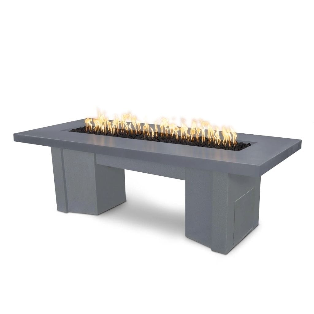 The Outdoor Plus 60" Alameda GFRC Smooth Concrete Top Rectangle Liquid Propane Fire Pit Table - Flame Sense with Spark