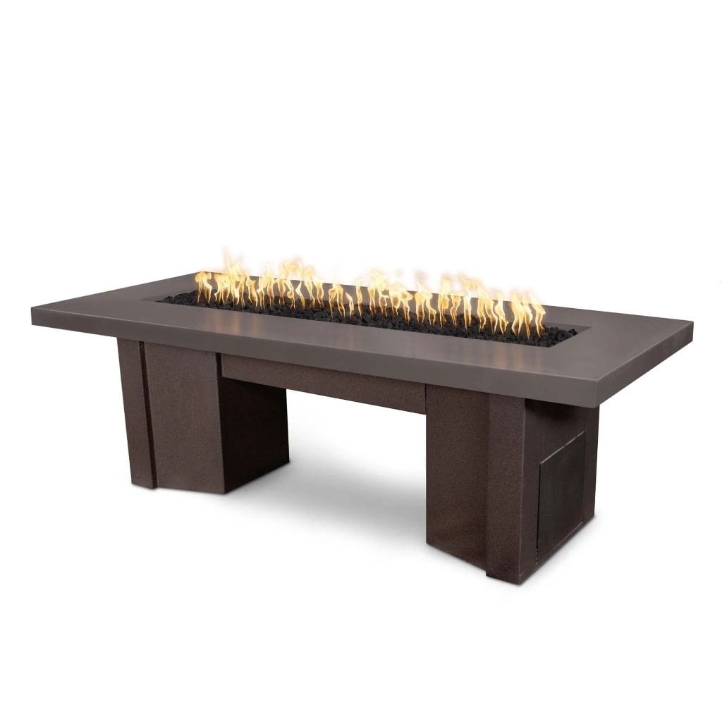 The Outdoor Plus 60" Alameda GFRC Smooth Concrete Top Rectangle Liquid Propane Fire Pit Table - Flame Sense with Spark