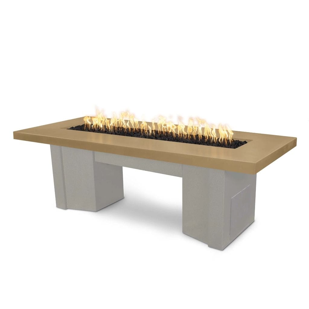 The Outdoor Plus 60" Alameda GFRC Smooth Concrete Top Rectangle Liquid Propane Fire Pit Table - Flame Sense with Spark