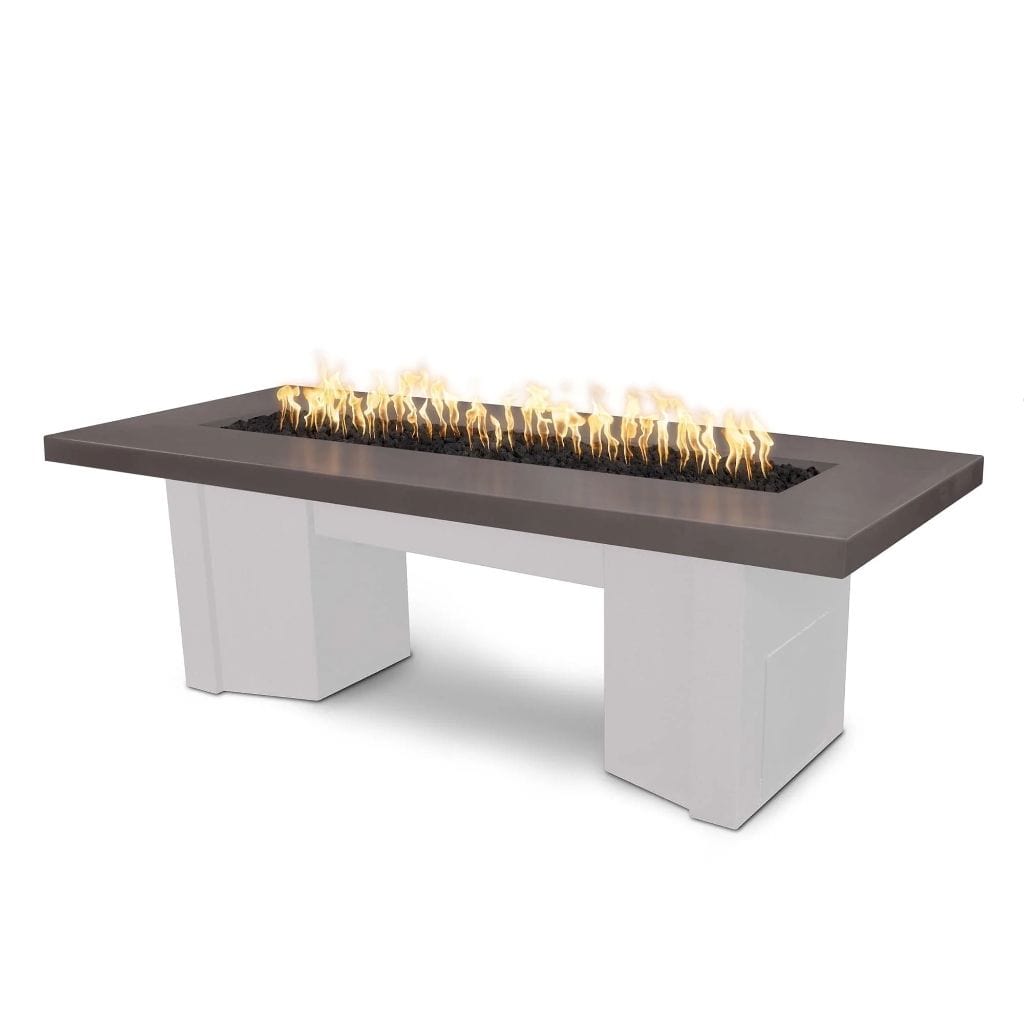 The Outdoor Plus 60" Alameda GFRC Smooth Concrete Top Rectangle Liquid Propane Fire Pit Table - Flame Sense with Spark
