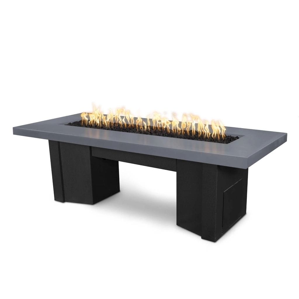 The Outdoor Plus 60" Alameda GFRC Smooth Concrete Top Rectangle Liquid Propane Fire Pit Table - Flame Sense with Spark