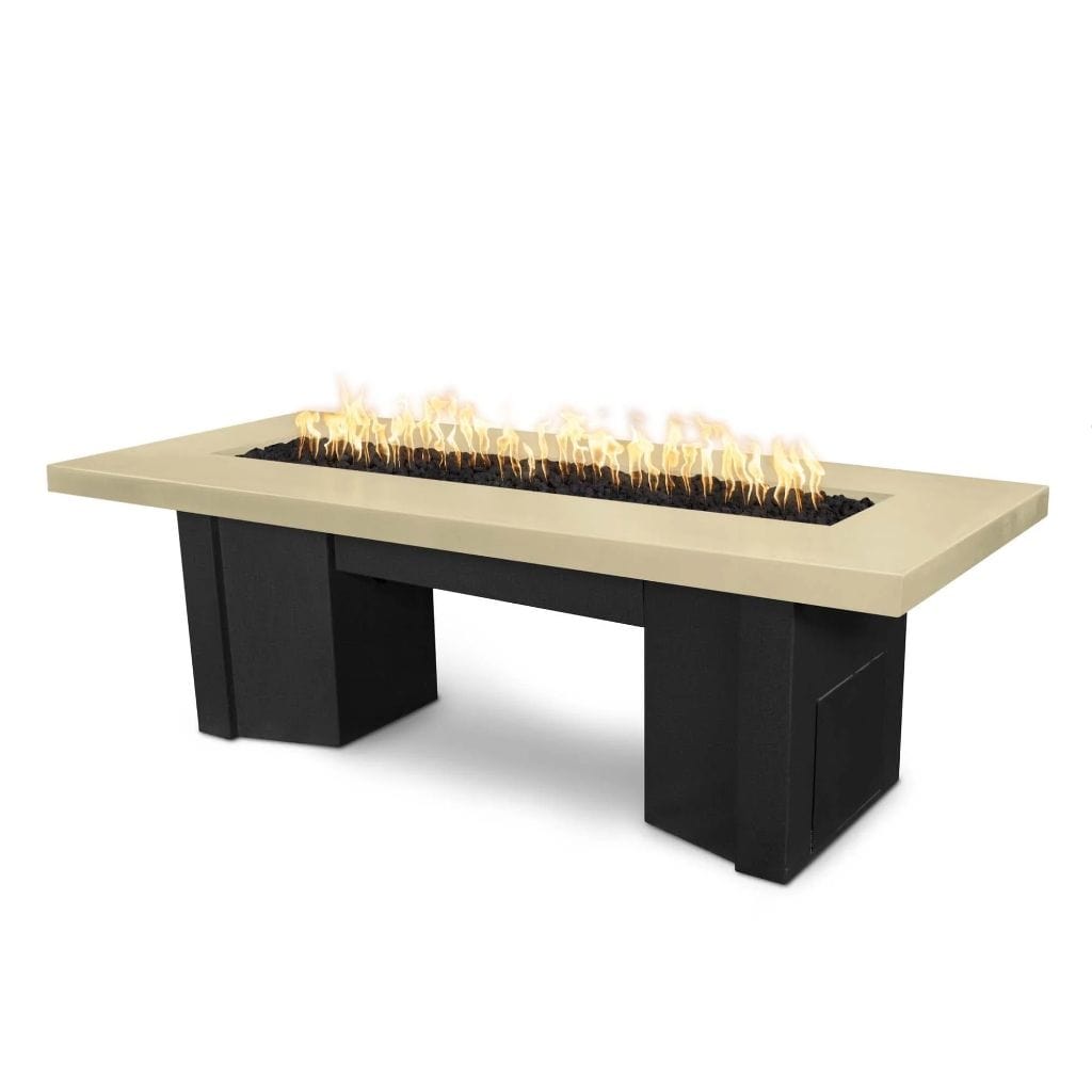 The Outdoor Plus 60" Alameda GFRC Smooth Concrete Top Rectangle Liquid Propane Fire Pit Table - Flame Sense with Spark