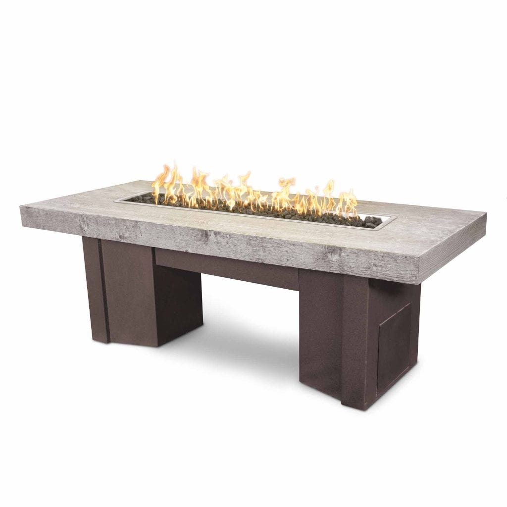 The Outdoor Plus 60" Alameda GFRC Wood Grain Concrete Top Rectangle Fire Pit Table - Flame Sense with Spark