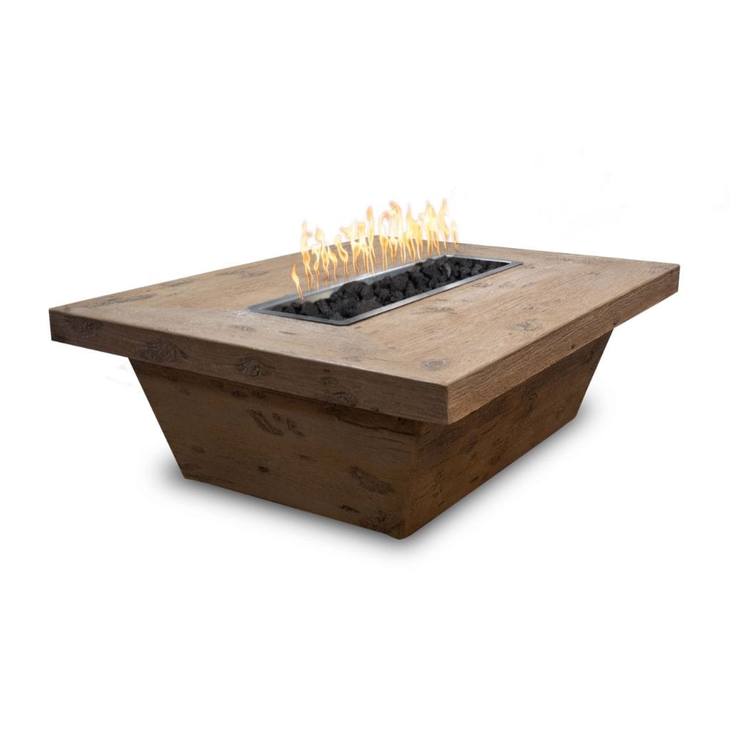 The Outdoor Plus 60" Carson GFRC Wood Grain Concrete Rectangle Gas Fire Pit Table - 16" tall