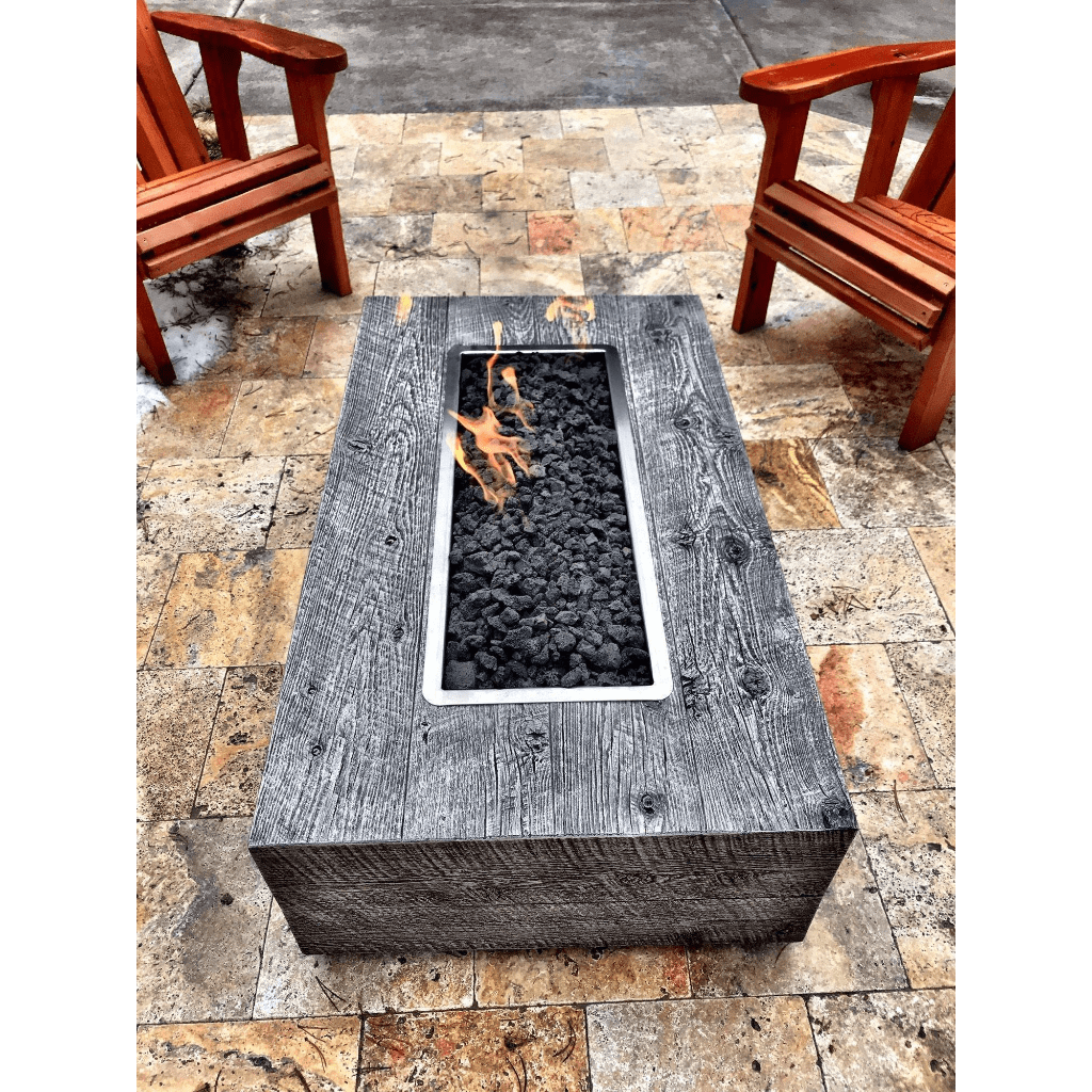The Outdoor Plus 60" Coronado GFRC Wood Grain Concrete Rectangle Gas Fire Pit