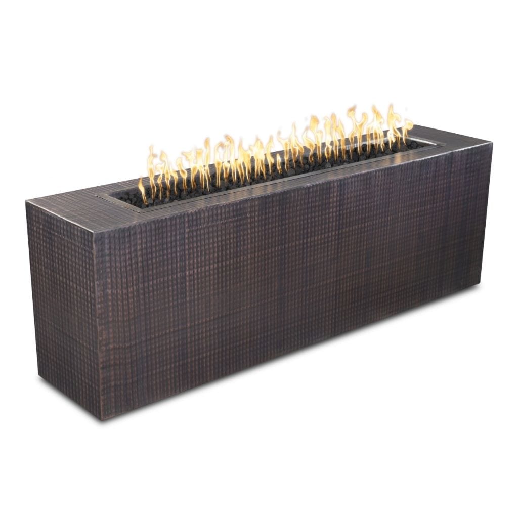 The Outdoor Plus 72" Carmen Copper & Corten Steel & Stainless Steel Rectangle Fire Pit - 24" tall