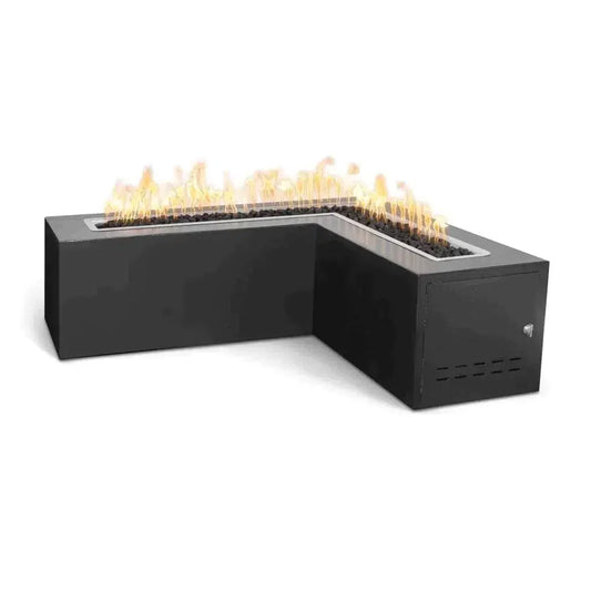 The Outdoor Plus 72" L-Shaped Whitney Copper & Corten Steel & Stainless Steel Rectangle Fire Pit