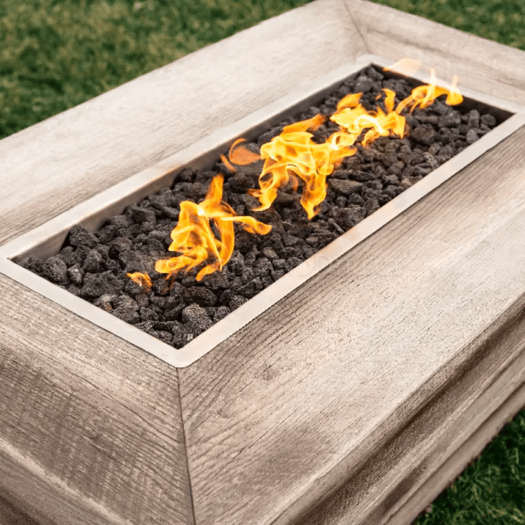 The Outdoor Plus 72" Plymouth GFRC Wood Grain Concrete Rectangle Gas Fire Pit - 24" tall