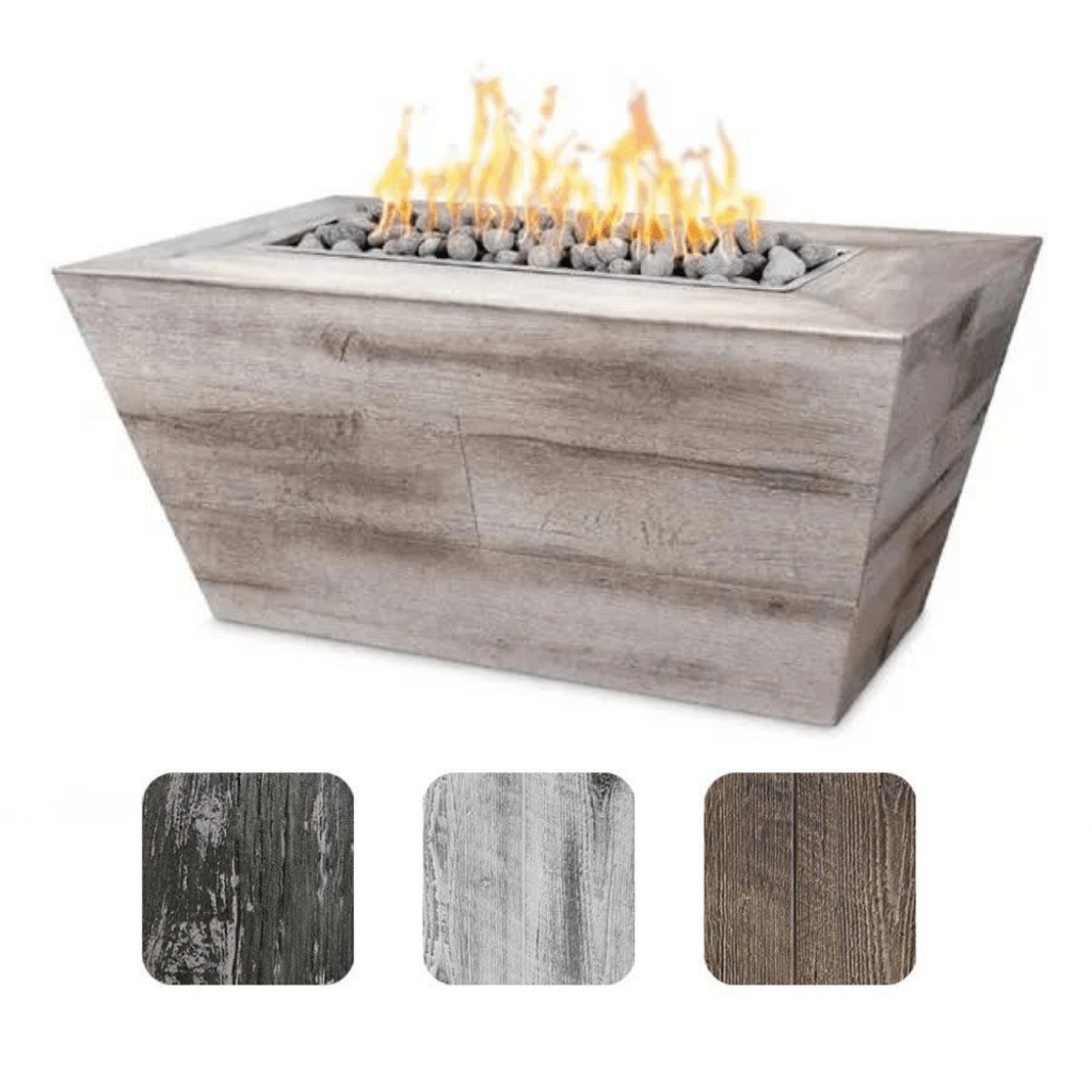 The Outdoor Plus 72" Plymouth GFRC Wood Grain Concrete Rectangle Gas Fire Pit - 24" tall