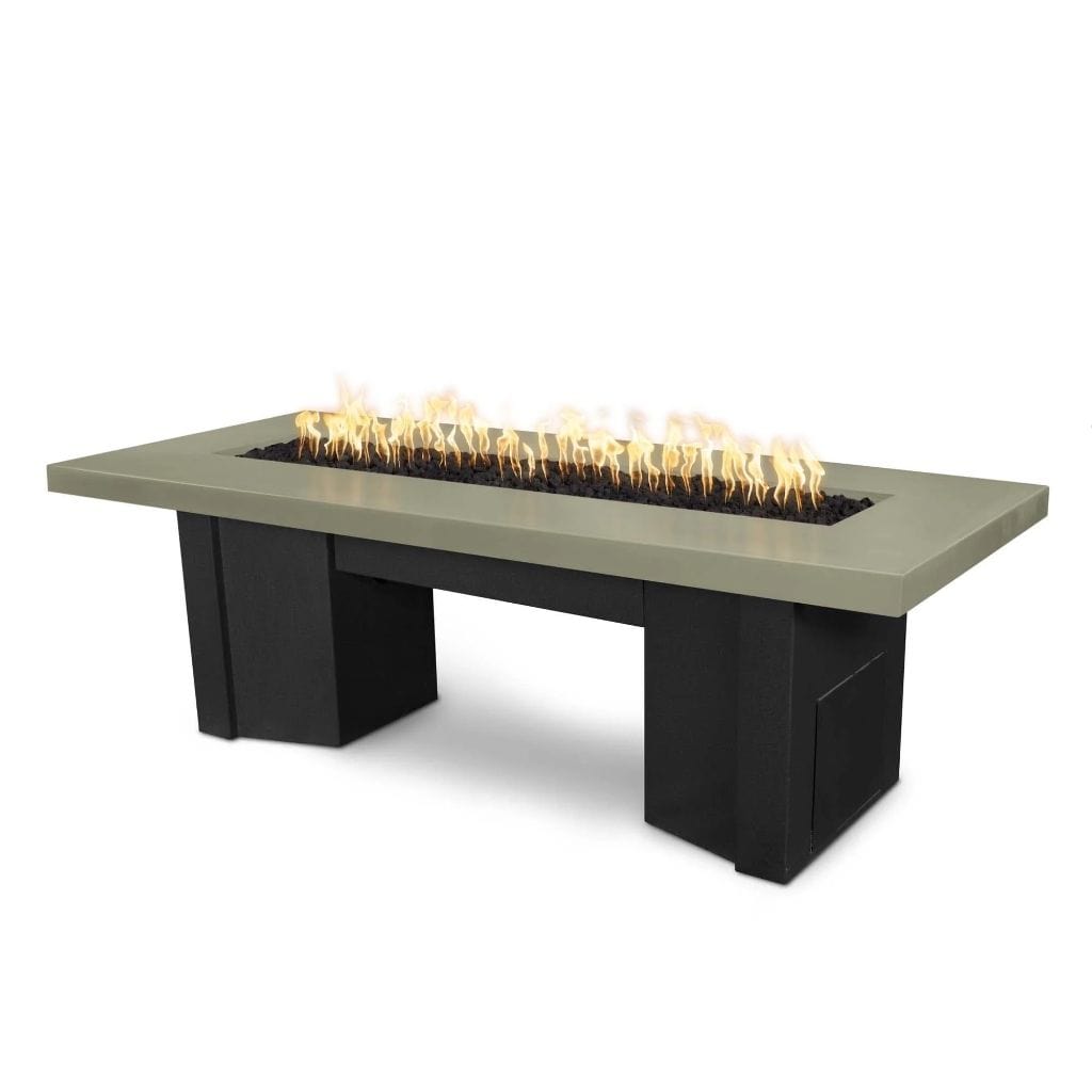 The Outdoor Plus 78" Alameda GFRC Smooth Concrete Top Rectangle Liquid Propane Fire Pit Table - 110V Electronic