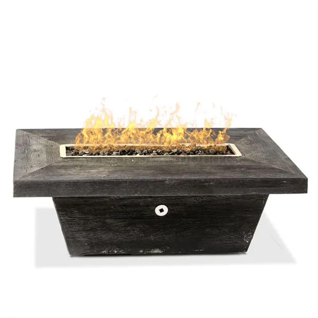 The Outdoor Plus 84" Carson GFRC Wood Grain Concrete Rectangle Gas Fire Pit Table - 16" tall