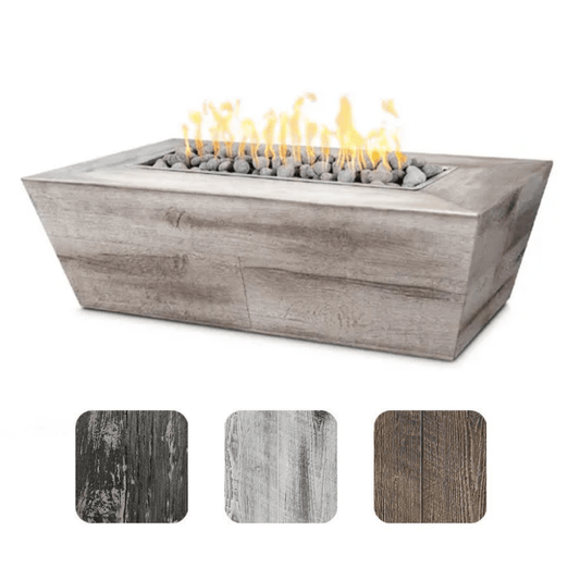 The Outdoor Plus 84" Plymouth GFRC Wood Grain Concrete Rectangle Gas Fire Pit - 16" tall