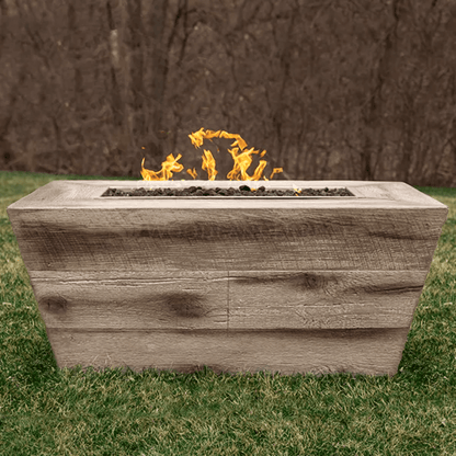 The Outdoor Plus 84" Plymouth GFRC Wood Grain Concrete Rectangle Gas Fire Pit - 24" tall