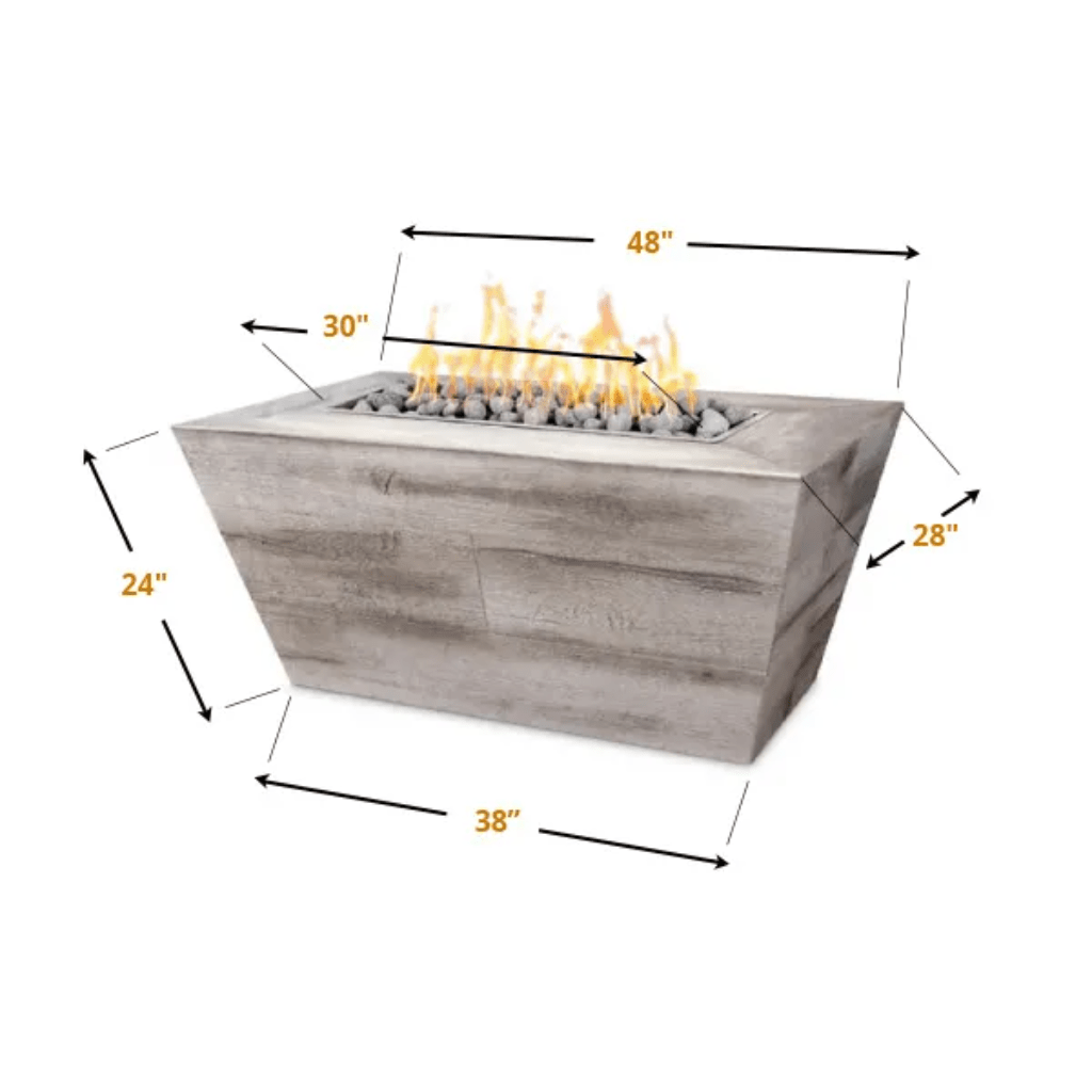 The Outdoor Plus 84" Plymouth GFRC Wood Grain Concrete Rectangle Gas Fire Pit - 24" tall