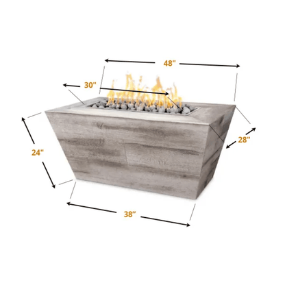 The Outdoor Plus 84" Plymouth GFRC Wood Grain Concrete Rectangle Gas Fire Pit - 24" tall