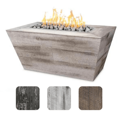 The Outdoor Plus 84" Plymouth GFRC Wood Grain Concrete Rectangle Gas Fire Pit - 24" tall