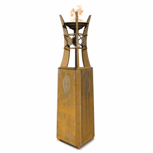 The Outdoor Plus 87" Bastille Corten Steel Square Gas Fire Tower