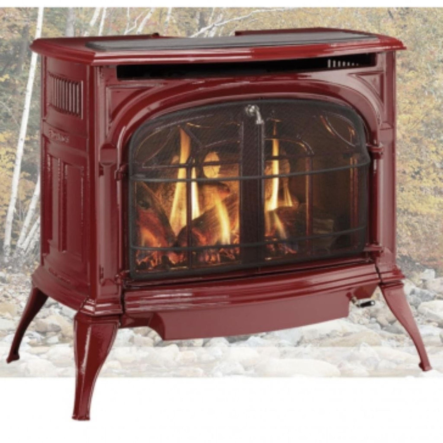 Vermont Castings Radiance 31" Majolica Brown Direct Vent Propane Gas Stove With IntelliFire Touch Ignition System
