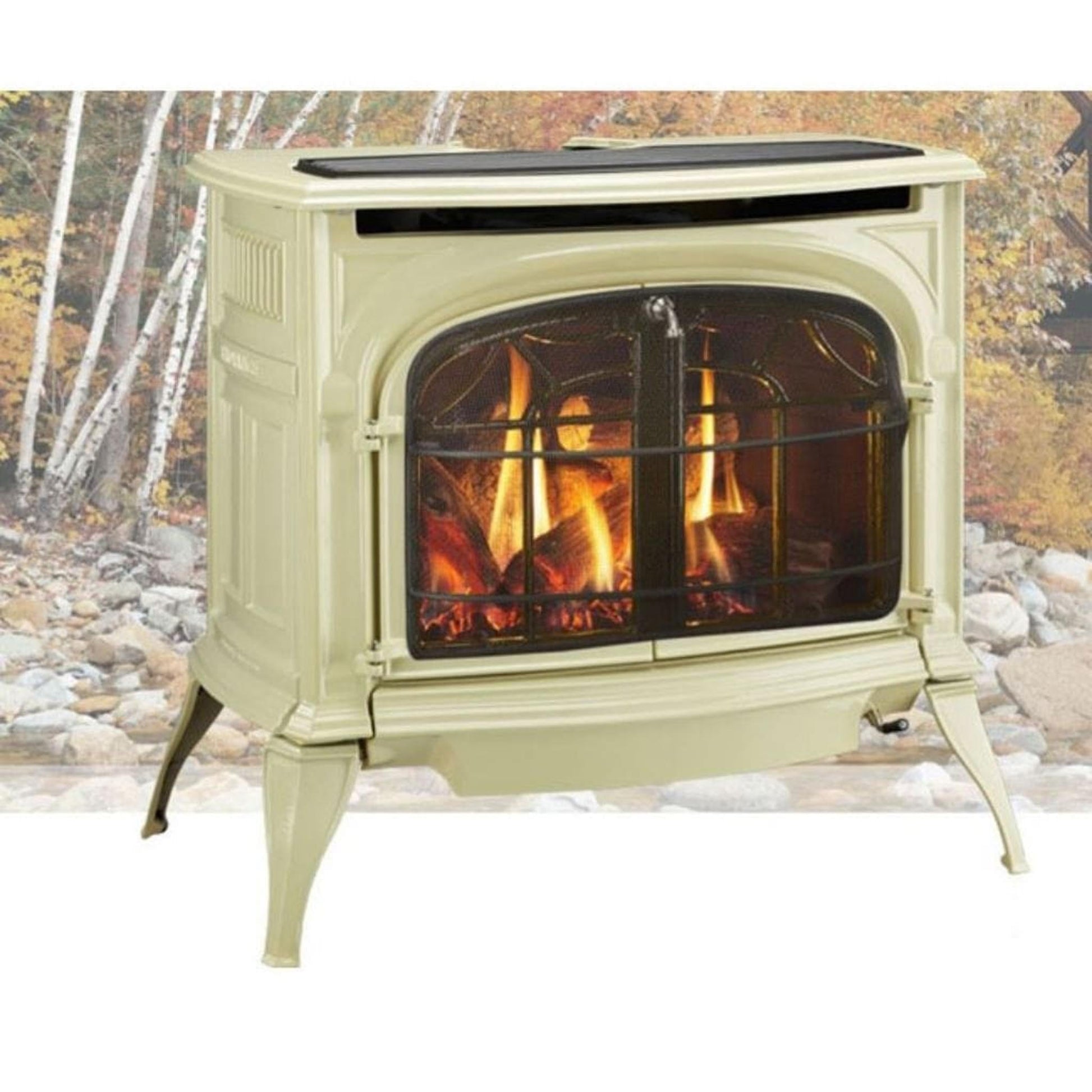 Vermont Castings Radiance 31" Majolica Brown Direct Vent Propane Gas Stove With IntelliFire Touch Ignition System