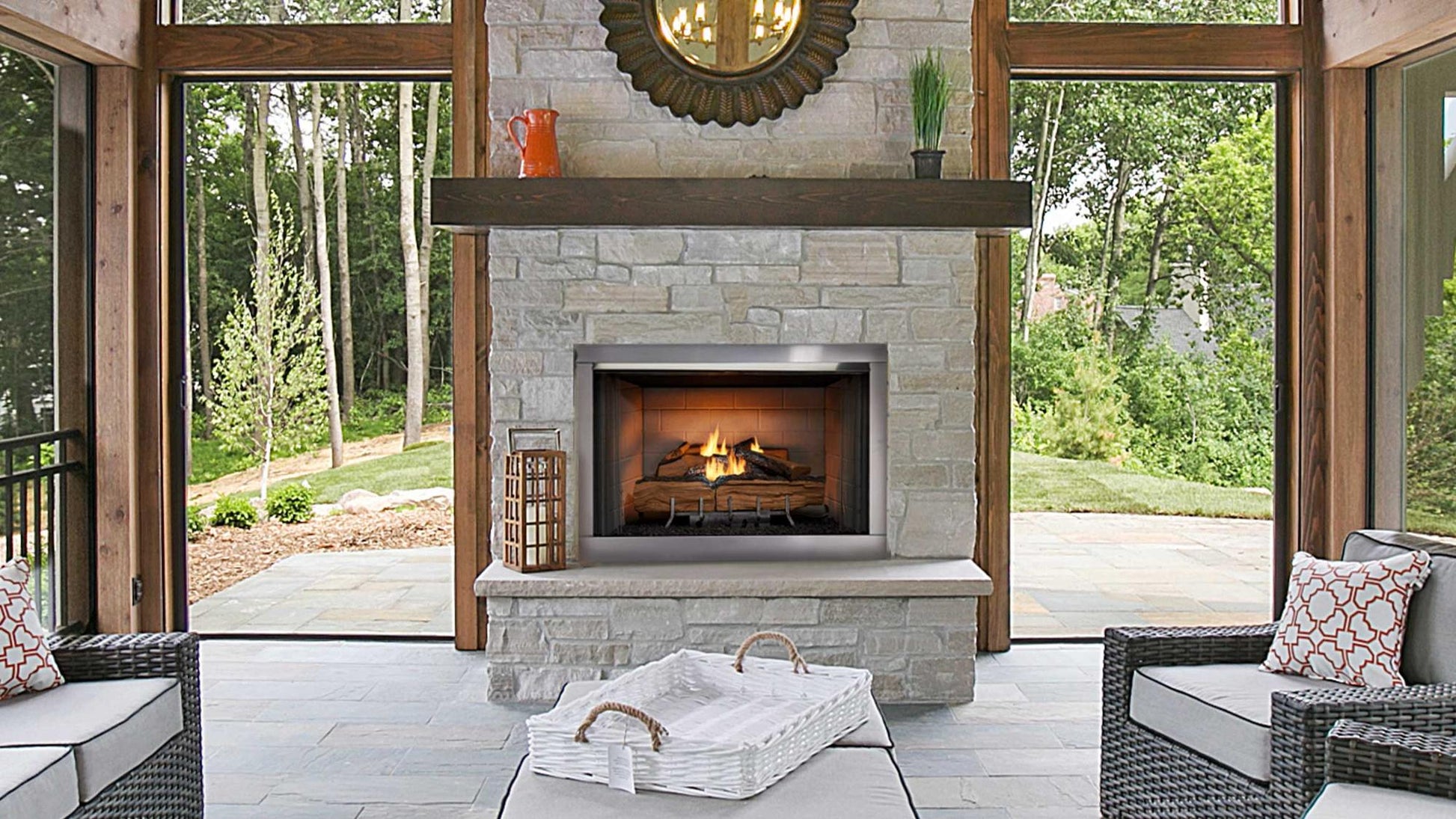 Majestic Vesper 42" Traditional Outdoor Vent Free Gas Fireplace With Traditional Stacked Refractory