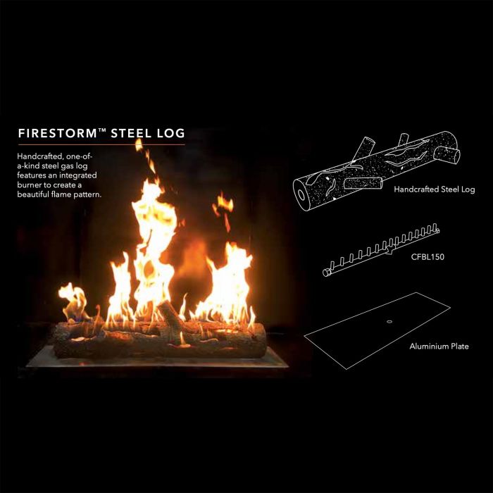 Warming Trends 32" Firestorm Steel Log With Integrated UL150 Crossfire Brass Burner and 38" x 10" Aluminum Plate