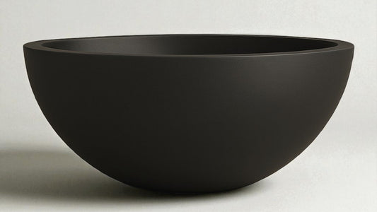 Warming Trends AON 26" Black Finish Glass Fiber Reinforced Concrete Aura Small Bowl With U100 Crossfire Brass Burner and 21" Circular Plate
