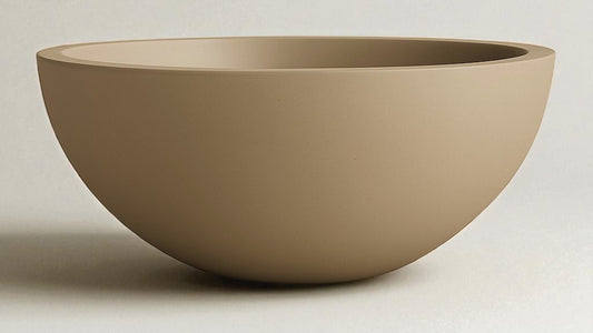Warming Trends AON 26" Sand Finish Glass Fiber Reinforced Concrete Aura Small Bowl With U100 Crossfire Brass Burner and 21" Circular Plate