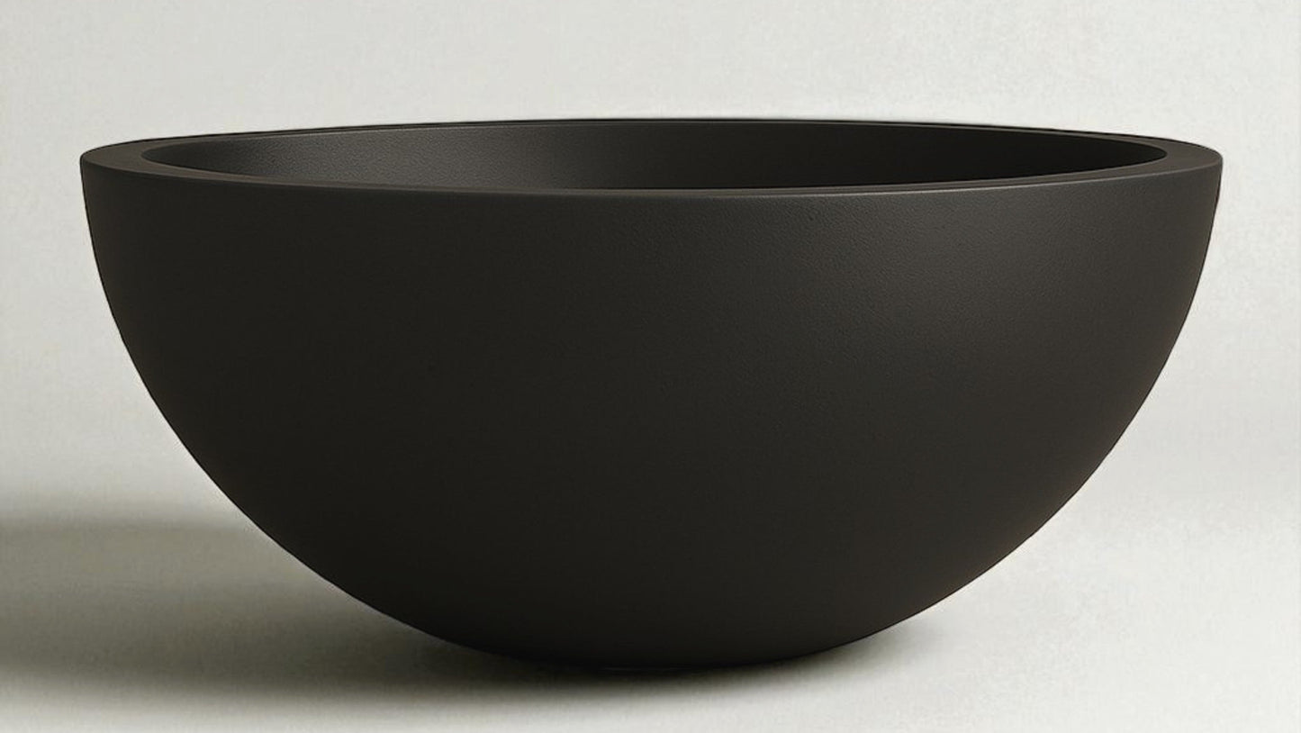 Warming Trends AON 32" Black Finish Glass Fiber Reinforced Concrete Aura Medium Bowl With U100 Crossfire Brass Burner and 27" Circular Plate