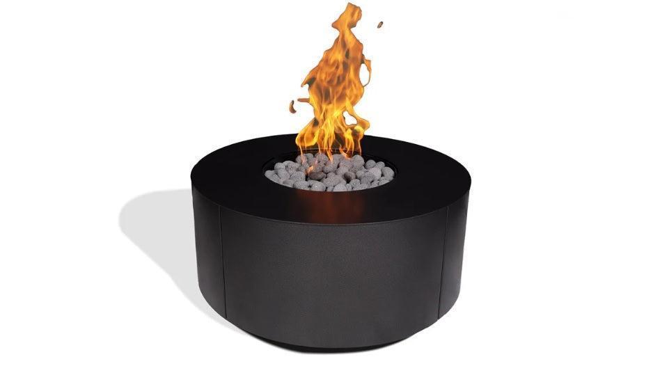 Warming Trends AON 36" Black Powder-Coated Steel Circular Natural Gas Fire Table With Push Button Ignition and U100 CrossFire Brass Burner