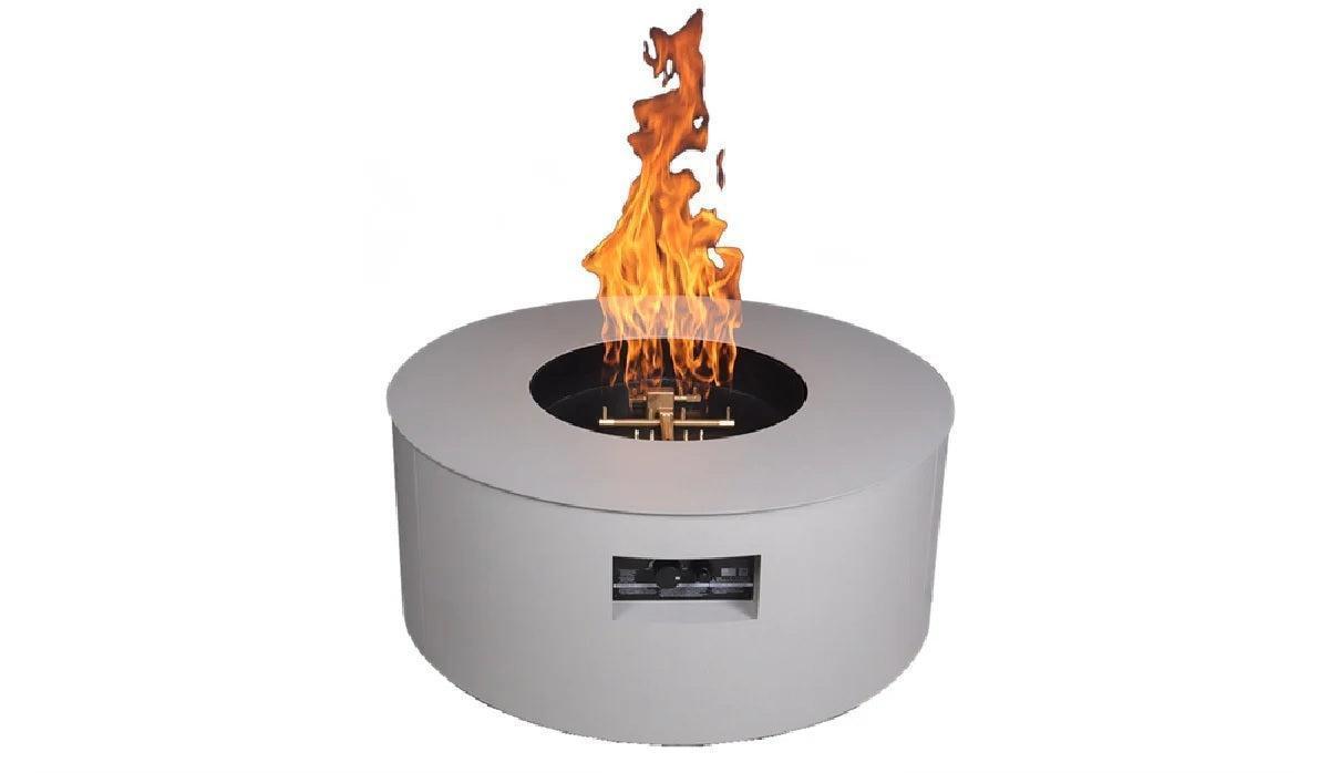 Warming Trends AON 36" Sand Pebble Powder-Coated Steel Circular Liquid Propane Fire Table With Push Button Ignition and U100 CrossFire Brass Burner