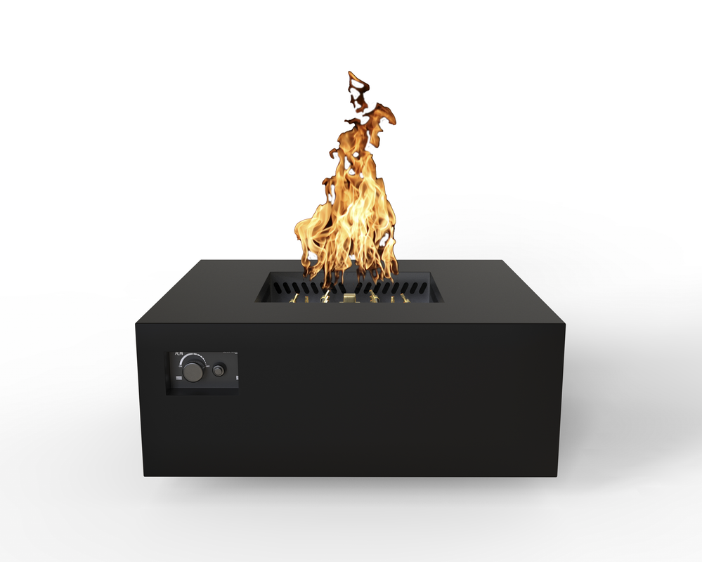 Warming Trends AON 40" Black Powder-Coated Steel Square Liquid Propane Fire Table With Mercury Ignition and U140 CrossFire Brass Burner