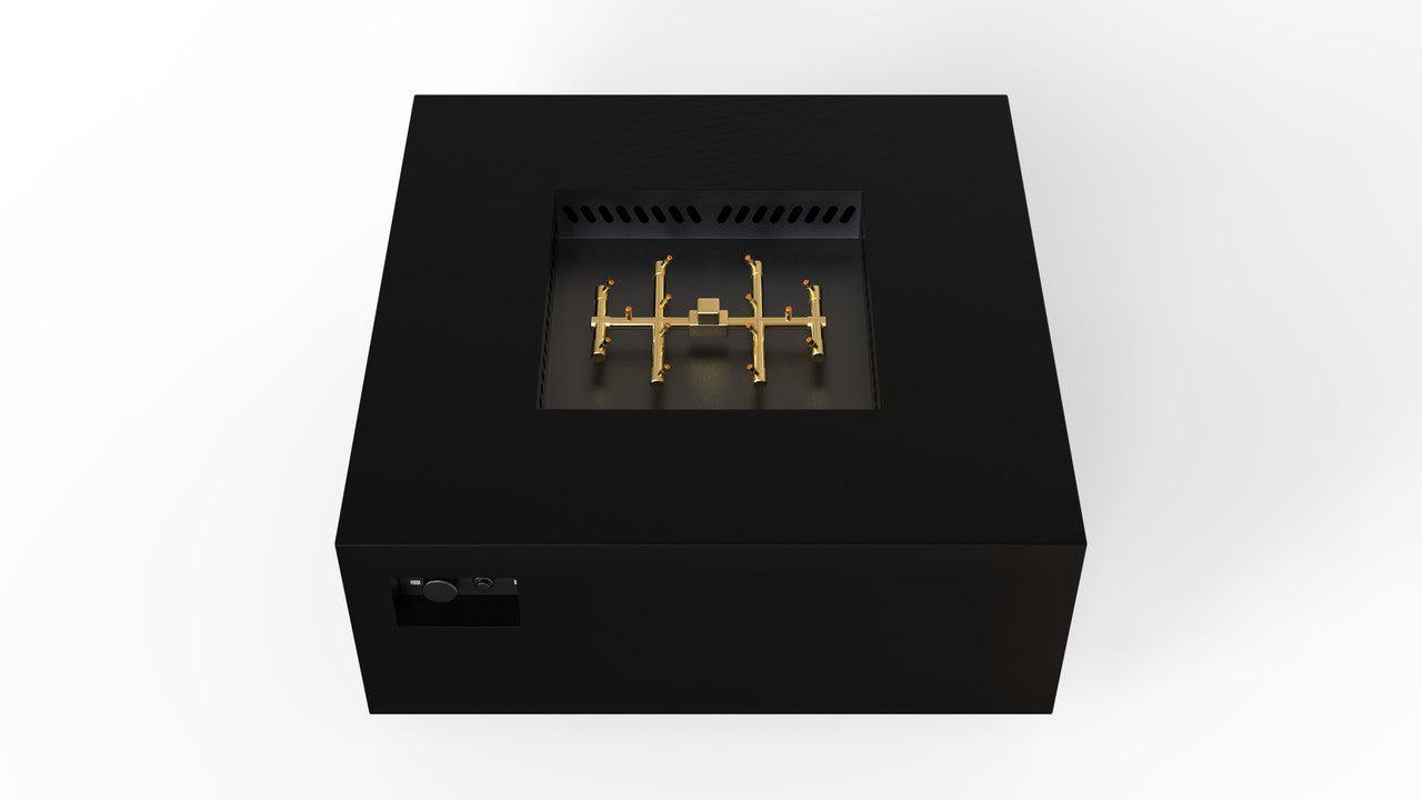 Warming Trends AON 40" Black Powder-Coated Steel Square Natural Gas Fire Table With Platinum Ignition and U140 CrossFire Brass Burner