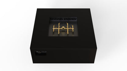 Warming Trends AON 40" Black Powder-Coated Steel Square Natural Gas Fire Table With Platinum Ignition and U140 CrossFire Brass Burner