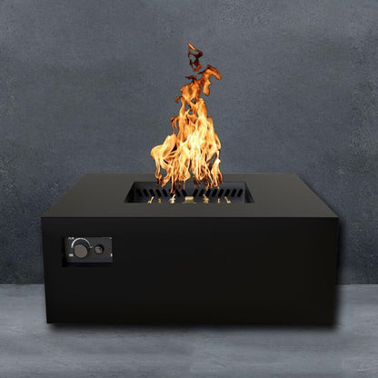Warming Trends AON 40" Black Powder-Coated Steel Square Natural Gas Fire Table With Push Button Ignition and U140 CrossFire Brass Burner