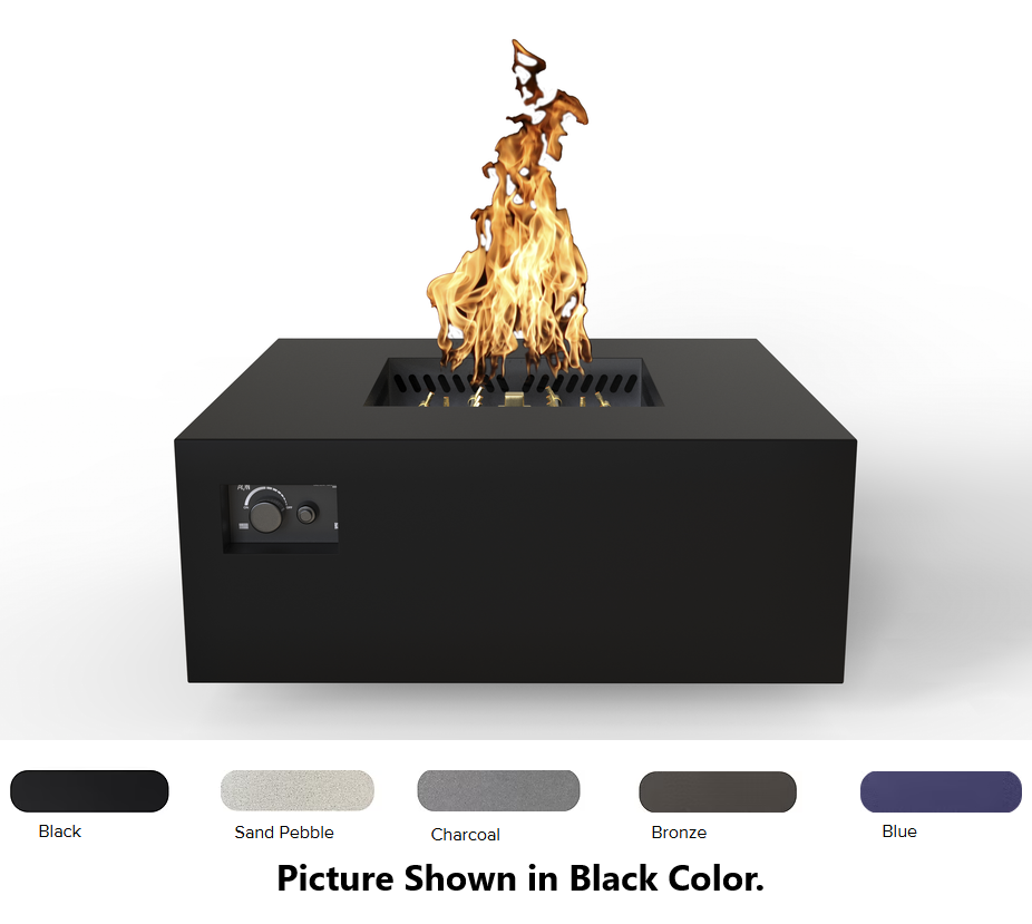 Warming Trends AON 40" Blue Powder-Coated Steel Square Natural Gas Fire Table With Push Button Ignition and U140 CrossFire Brass Burner