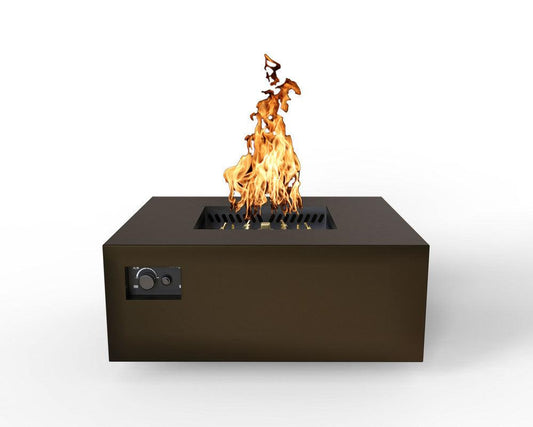Warming Trends AON 40" Bronze Powder-Coated Steel Square Liquid Propane Fire Table With Push Button Ignition and U140 CrossFire Brass Burner