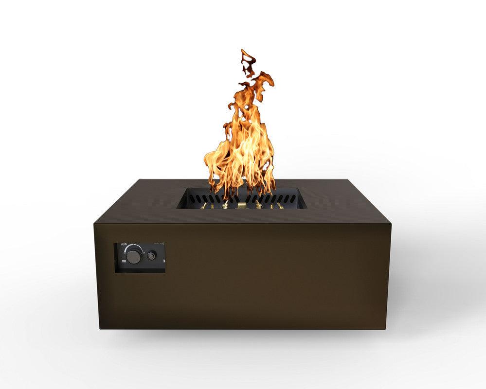 Warming Trends AON 40" Bronze Powder-Coated Steel Square Natural Gas Fire Table With Mercury Ignition and U140 CrossFire Brass Burner