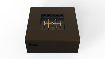 Warming Trends AON 40" Bronze Powder-Coated Steel Square Natural Gas Fire Table With Platinum Ignition and U140 CrossFire Brass Burner
