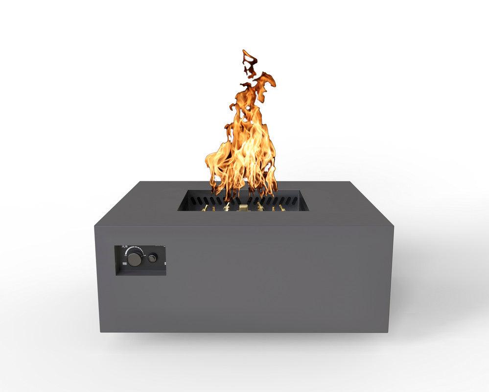 Warming Trends AON 40" Charcoal Powder-Coated Steel Square Liquid Propane Fire Table With Push Button Ignition and U140 CrossFire Brass Burner