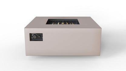 Warming Trends AON 40" Sand Pebble Powder-Coated Steel Square Liquid Propane Fire Table With Push Button Ignition and U140 CrossFire Brass Burner