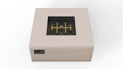 Warming Trends AON 40" Sand Pebble Powder-Coated Steel Square Liquid Propane Fire Table With Push Button Ignition and U140 CrossFire Brass Burner