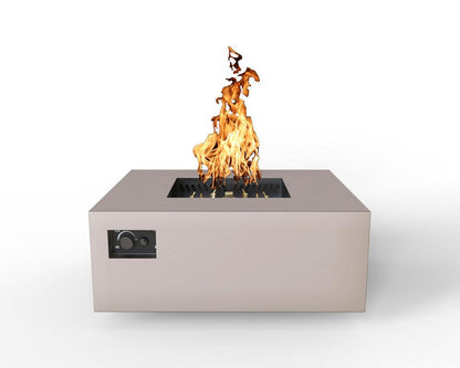 Warming Trends AON 40" Sand Pebble Powder-Coated Steel Square Liquid Propane Fire Table With Push Button Ignition and U140 CrossFire Brass Burner