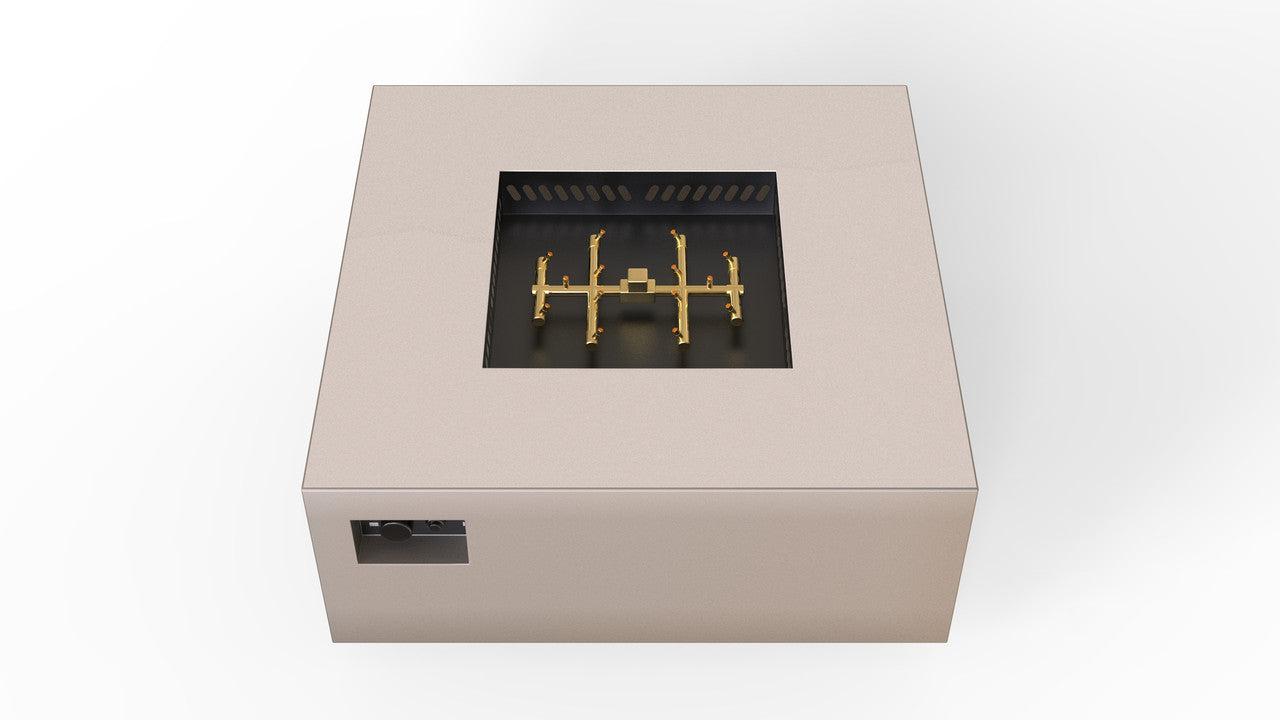 Warming Trends AON 40" Sand Pebble Powder-Coated Steel Square Natural Gas Fire Table With Platinum Ignition and U140 CrossFire Brass Burner