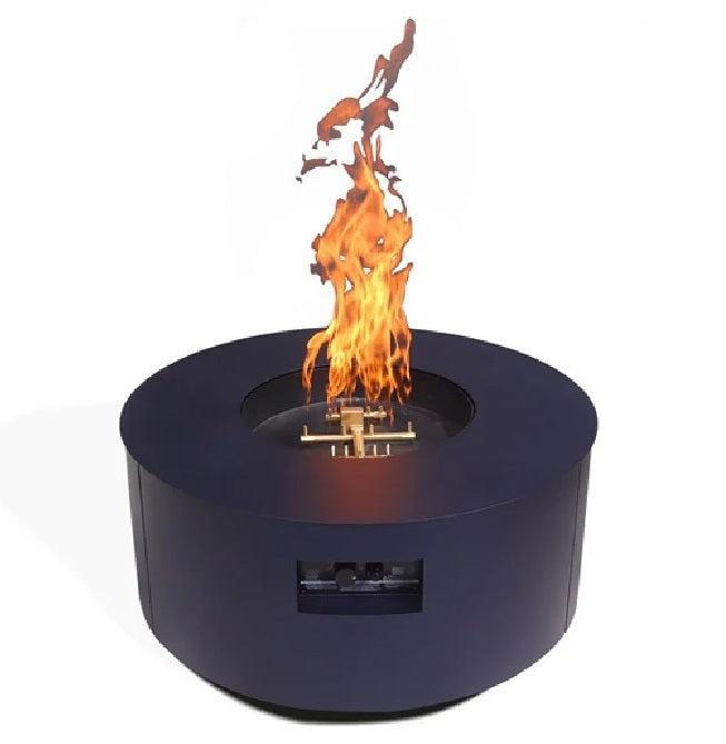 Warming Trends AON 42" Blue Powder-Coated Steel Circular Liquid Propane Fire Table With Mercury Ignition and U140 CrossFire Brass Burner