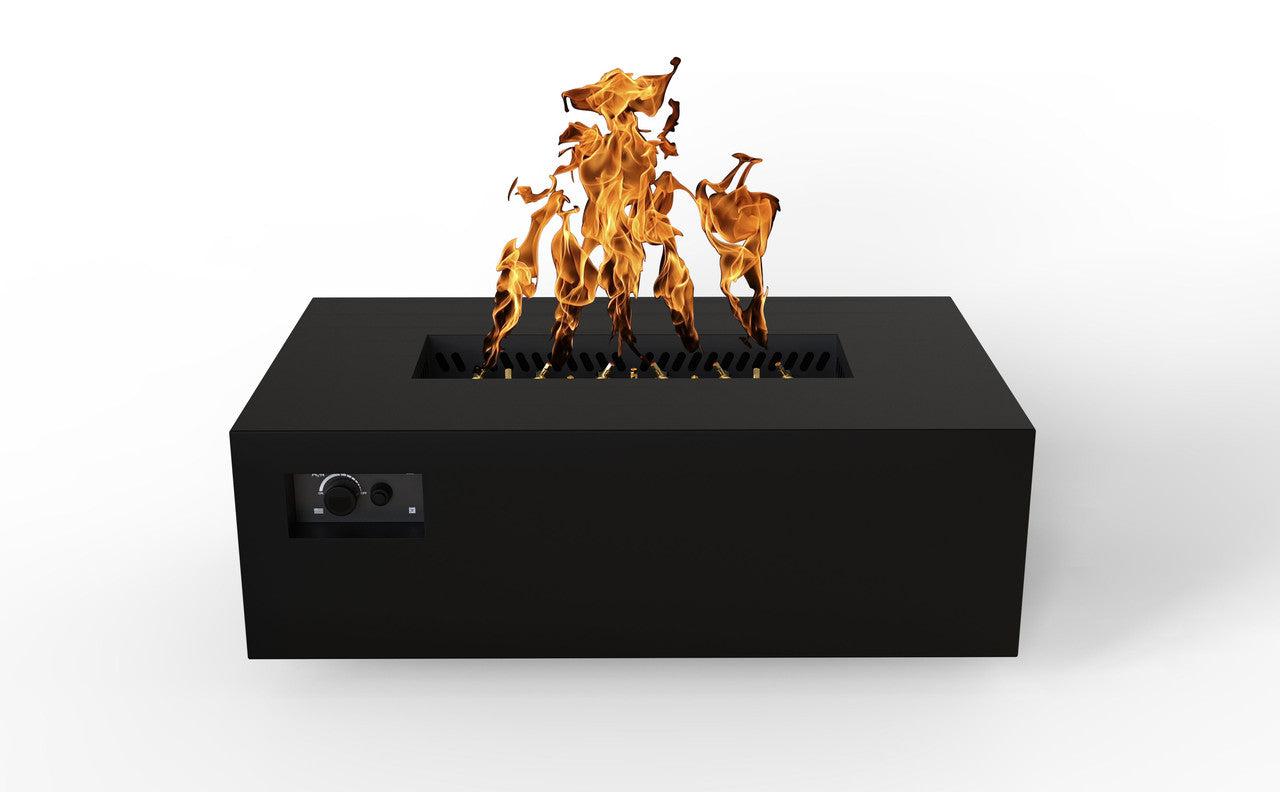 Warming Trends AON 48" Black Powder-Coated Steel Rectangular Natural Gas Fire Table With Platinum Ignition and UT170 CrossFire Brass Burner